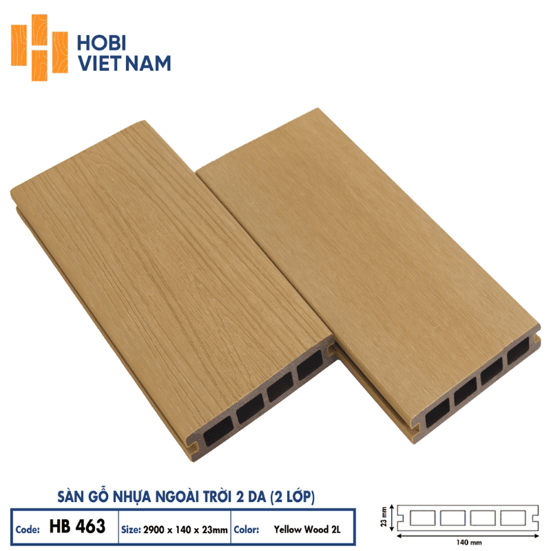 Sàn gỗ nhựa ngoài trời 2 da màu vàng sồi tự nhiên