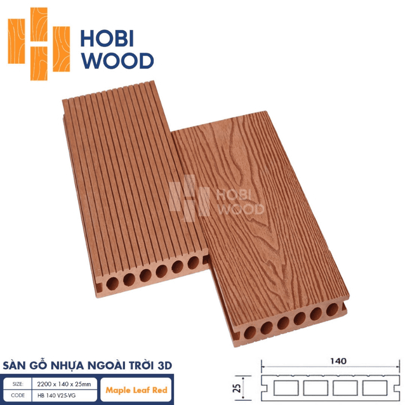 Sàn gỗ nhựa ngoài trời 3D Hobi Wood màu lá phong