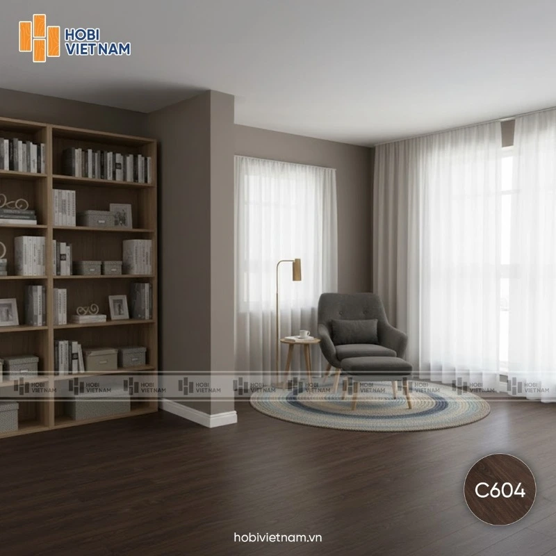Mẫu sàn nhựa hèm khóa Glotex C604 tone nâu sẫm