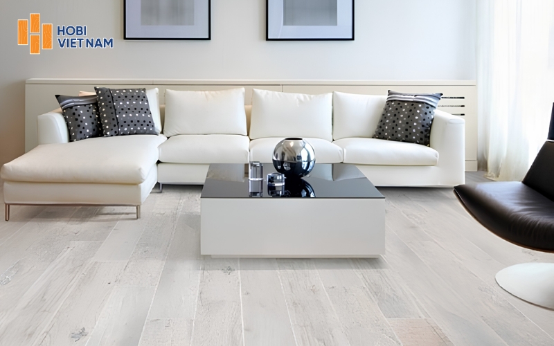 Tấm trải sàn vân gỗ vinyl tone xám trắng độc đáo