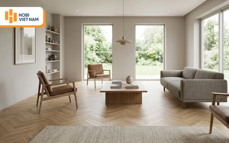 Sàn nhựa xương cá vân gỗ 3D, lát đối xứng, thẩm mỹ cao