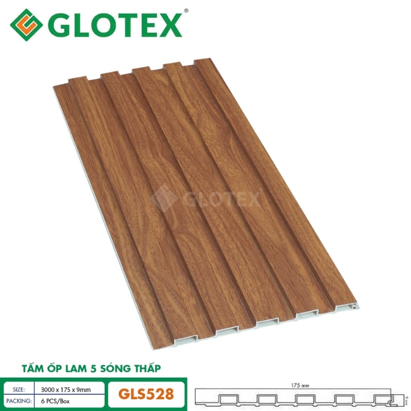 Tấm ốp lam 5 sóng thấp GLS528 mang sắc vàng gỗ sồi ấm áp và tự nhiên