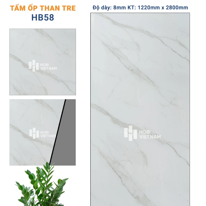 Tấm ốp than tre HB58 vân đá marble nhẹ nhàng, tối giản