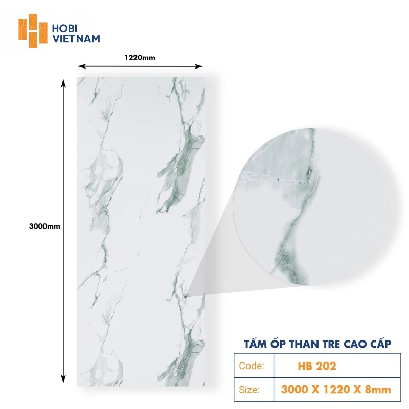 Tấm ốp than tre HB 202 vân đá xanh ngọc bích sang trọng