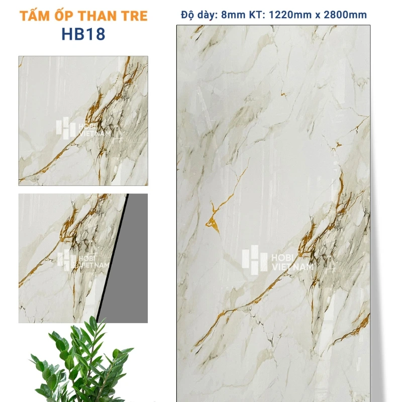 Tấm ốp than tre HB18 họa tiết vân đá đẳng cấp cho không gian hiện đại