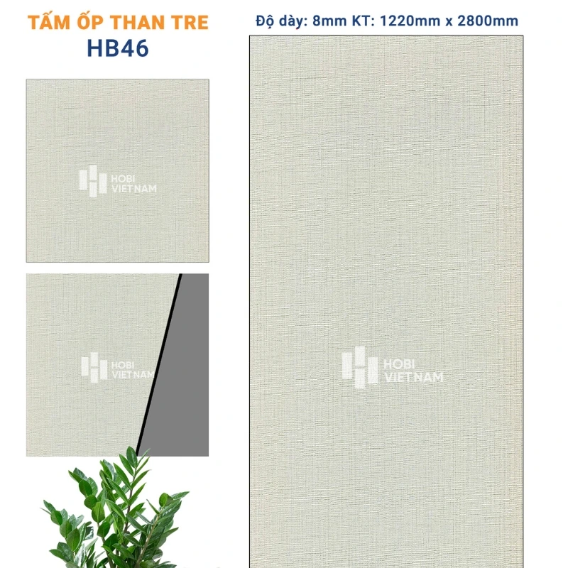 Tấm ốp than tre HB46 vân vải màu kem nhẹ nhàng và ấm cúng