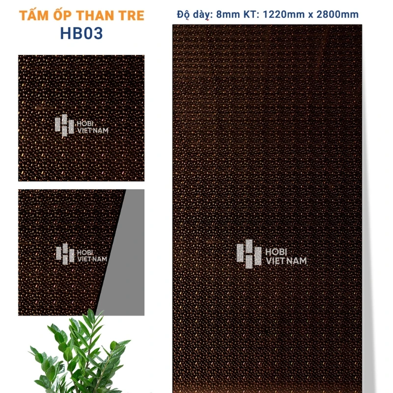 Tấm ốp than tre HB03 màu nâu chấm vàng đồng sang trọng của Hobi Vietnam