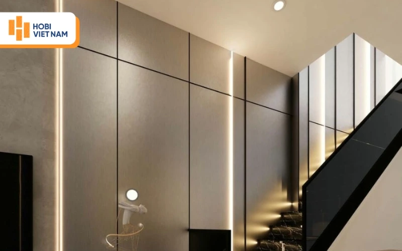Tấm ốp than tre kim loại kết hợp đèn LED tạo vẻ đẹp hiện đại
