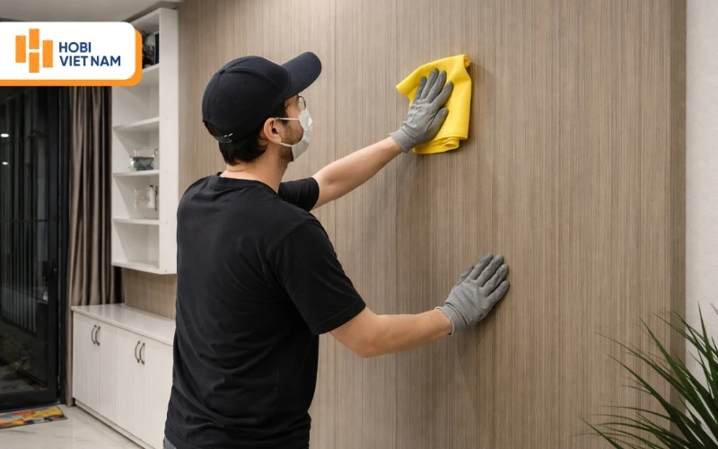Vệ sinh tấm ốp than tre bằng khăn mềm, tránh hóa chất mạnh gây hại bề mặt