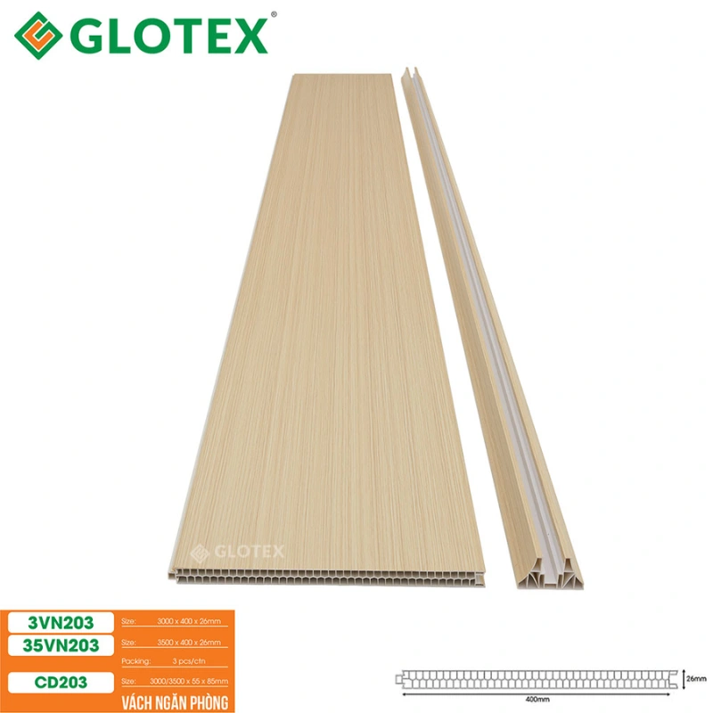 Vách ngăn nhựa giả gỗ Glotex màu vàng nhạt trẻ trung