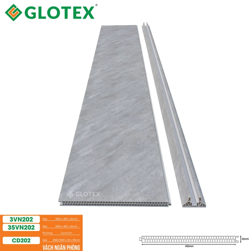 Vách ngăn phòng nhựa giả gỗ Glotex tone màu xám đậm