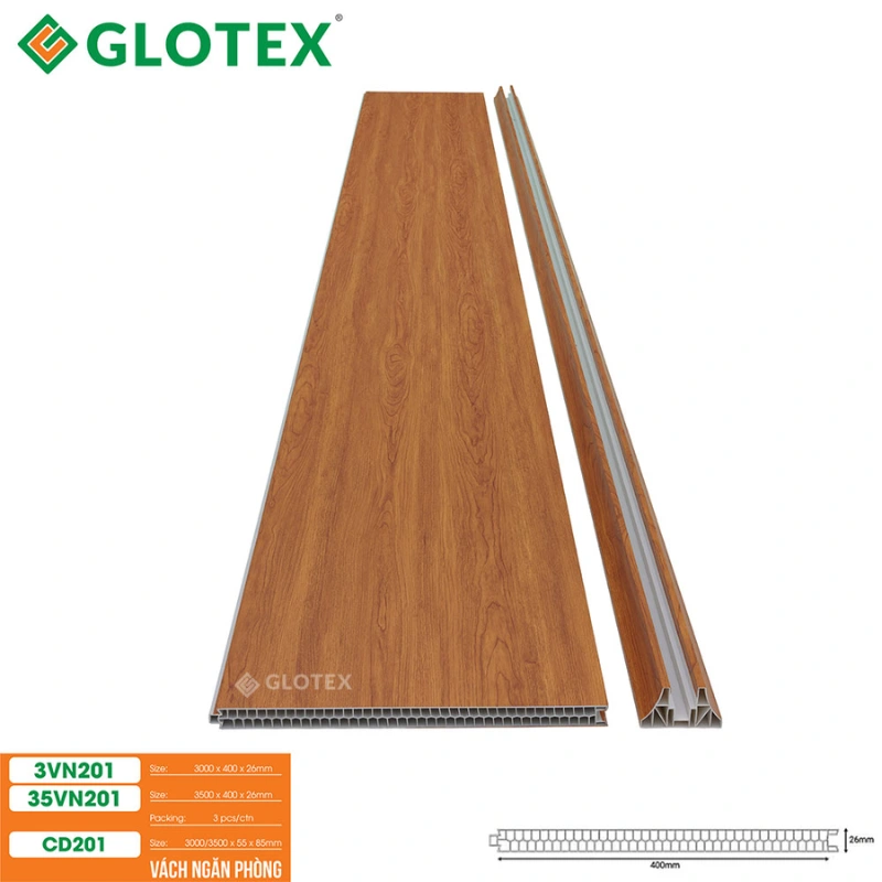 Vách ngăn nhựa Glotex vân gỗ chân thực