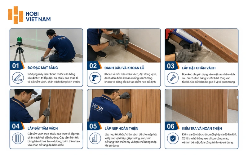 Các bước thi công vách ngăn nhựa giả gỗ chi tiết