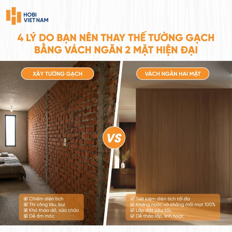 So sánh tường gạch và vách ngăn 2 mặt