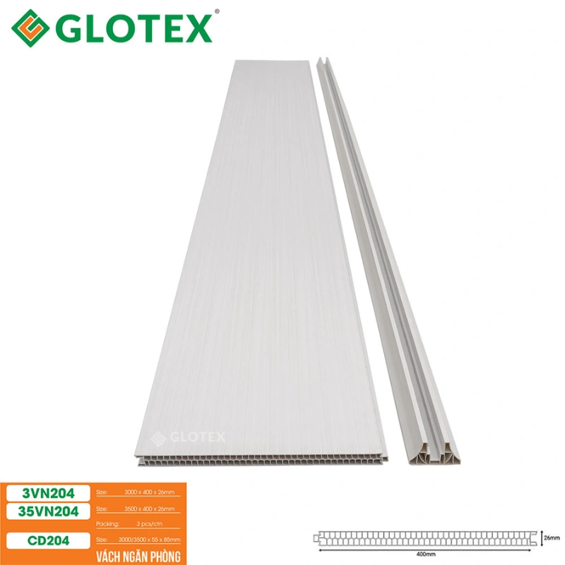 Vách ngăn phòng nhựa giả gỗ Glotex tone xám trắng
