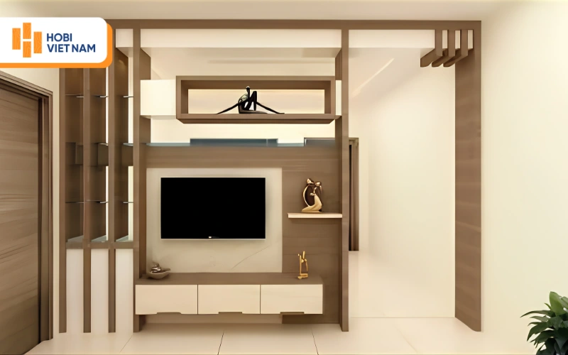 Kệ vách ngăn phòng khách kết hợp tủ tivi đa năng