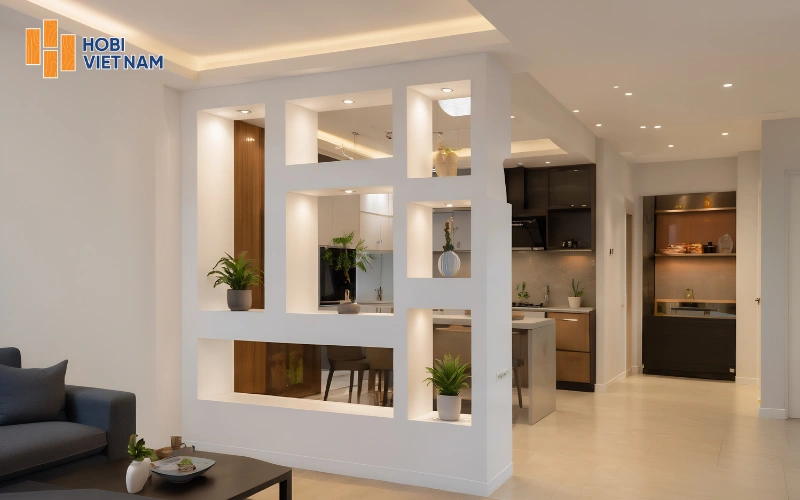 Vách ngăn giữa phòng khách và phòng bếp bằng thạch cao