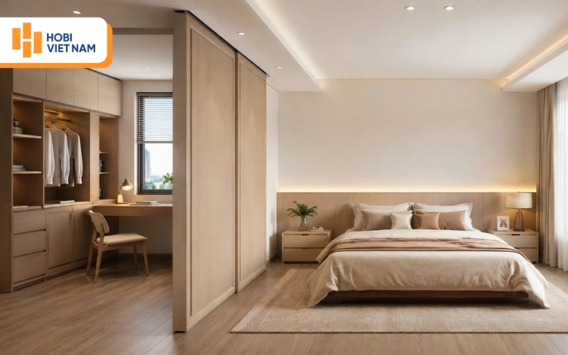 Vách ngăn nhựa giả gỗ hiện đại cho phòng ngủ