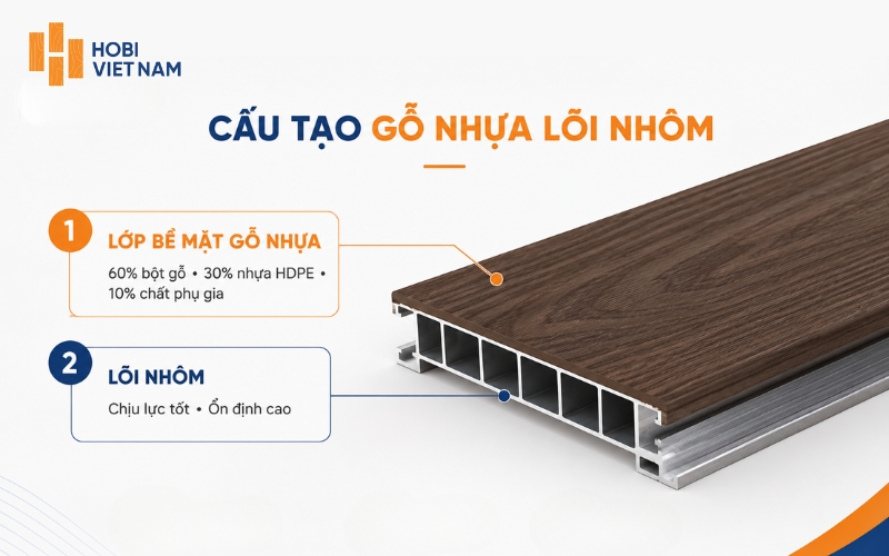 Cấu tạo gỗ nhựa lõi nhôm