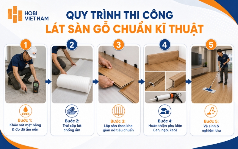 Quy trình thi công lát sàn gỗ chuẩn kĩ thuật