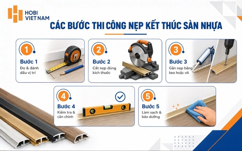 Các bước thi công nẹp chân tường sàn nhựa chuẩn
