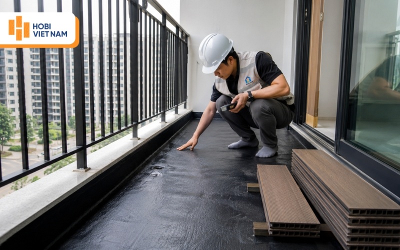 Kiểm tra chống thấm nền ban công trước khi lắp sàn