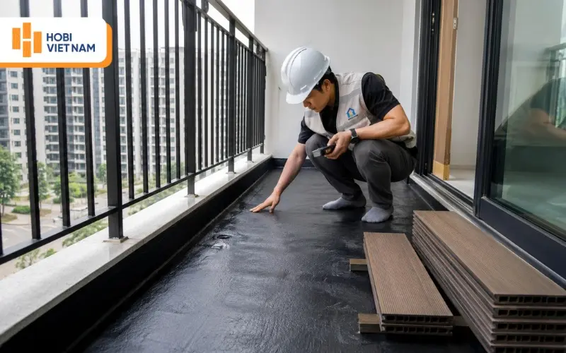 Kiểm tra chống thấm nền ban công trước khi lắp sàn
