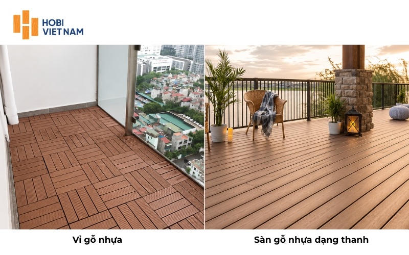 Sàn gỗ ban công chung cư thường có 2 dạng: vỉ gỗ nhựa và sàn gỗ nhựa dạng thanh