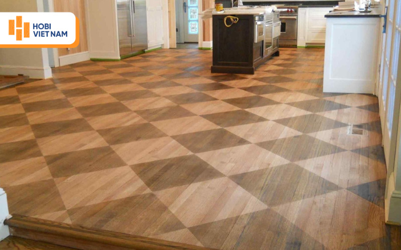 Nghệ thuật sàn gỗ Mosaic ghép từ các mảnh gỗ nhỏ tạo điểm nhấn sáng tạo