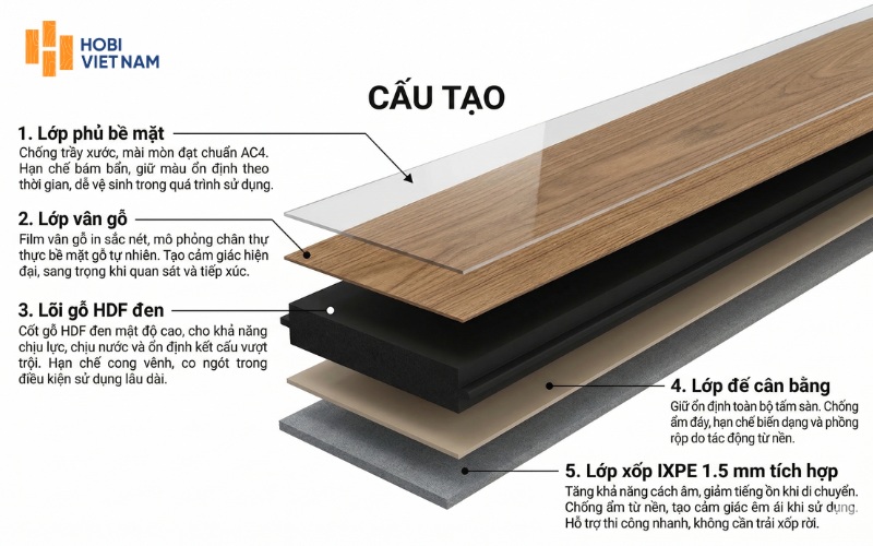 Cấu tạo sàn gỗ công nghiệp Hobi Black