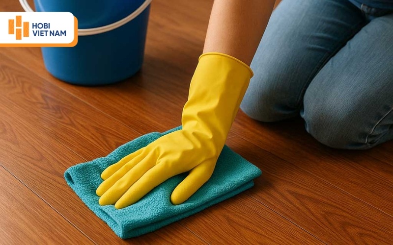 Nên vệ sinh sàn gỗ kỹ thuật bằng khăn mềm để tránh làm trầy xước bề mặt