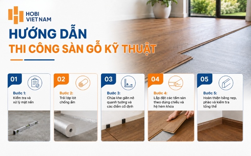 Các bước thi công cho sàn gỗ công nghiệp