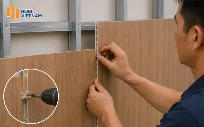 Lắp đặt các hèm ăn khớp hoàn toàn, tránh làm gãy hoặc biến dạng phần khóa