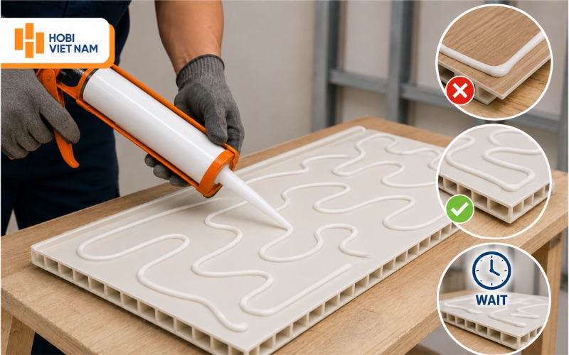 Bôi keo chuẩn để tấm nhựa ốp tường không bị bong tróc