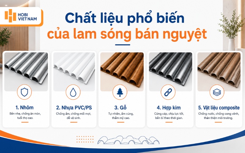 Chất liệu phổ biến của lam sóng bán nguyệt