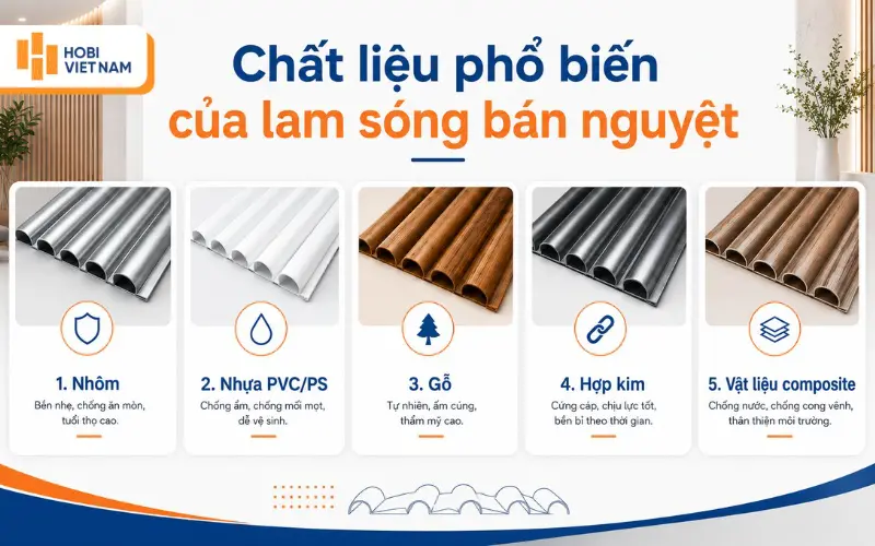 Chất liệu phổ biến của lam sóng bán nguyệt