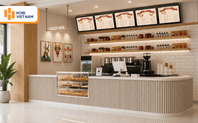 Quán cafe ốp tấm lam sóng hình bán nguyệt