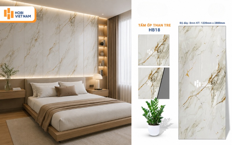 Tấm ốp than tre HB18 vân đá marble sang trọng, đẳng cấp