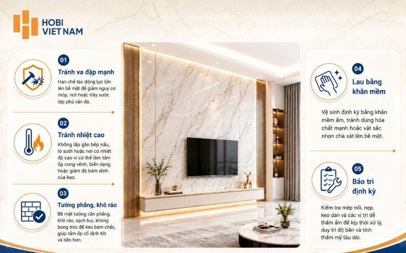 Một vài lưu ý khi dùng tấm nhựa ốp tường vân đá