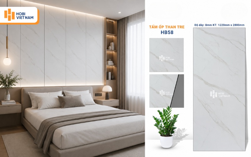 Tấm ốp than tre HB58 vân đá marble tối giản