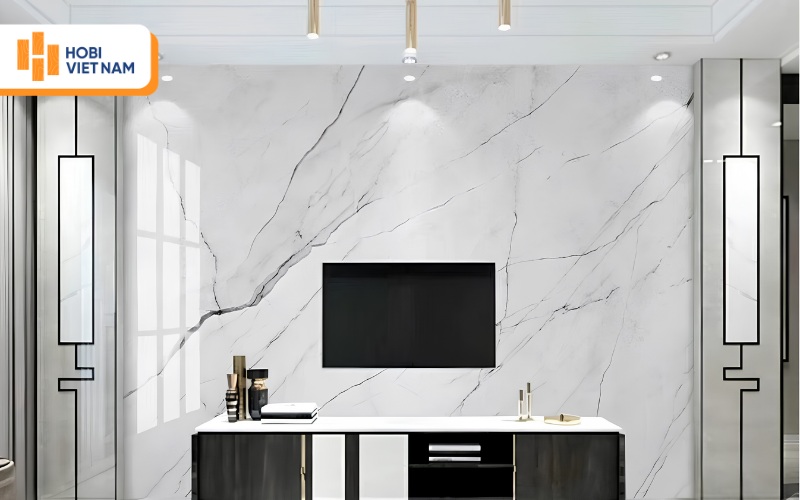 Tấm nhựa giả đá cẩm thạch trắng xám ốp vách tivi