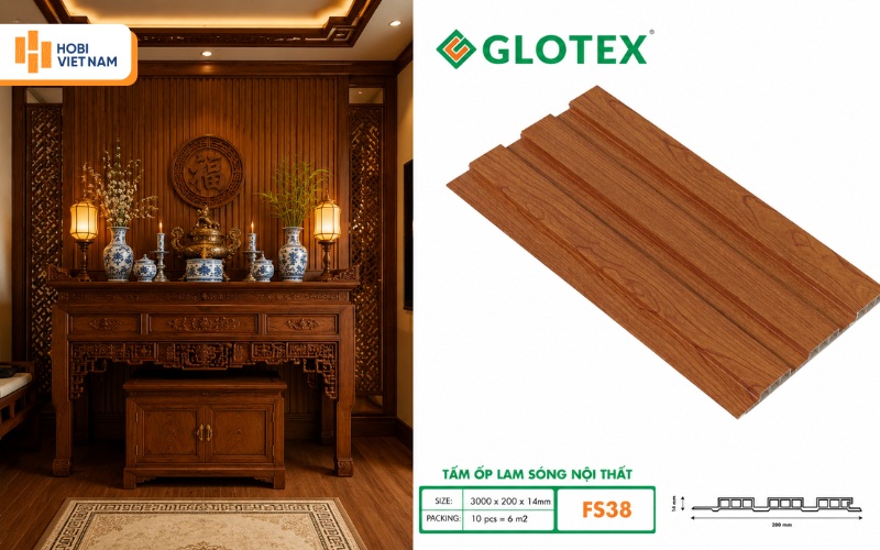 Lam sóng nhựa phòng thờ tạo chiều sâu tinh tế và hiện đại cho không gian thờ cúng 