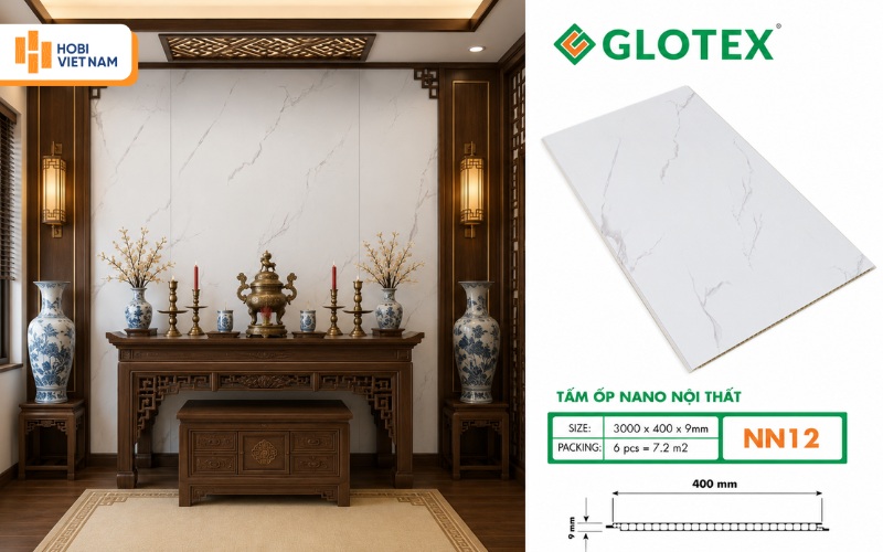 Tấm ốp nhựa phòng thờ trắng tinh khôi phù hợp phong cách tối giản 