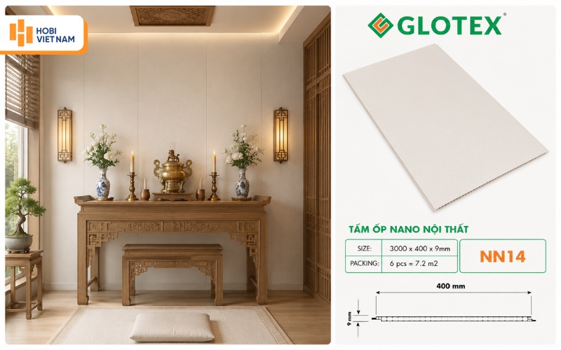 Thiết kế phòng thờ ốp tường trắng tinh khôi hiện đại 