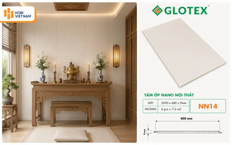 Thiết kế phòng thờ ốp tường trắng tinh khôi hiện đại 