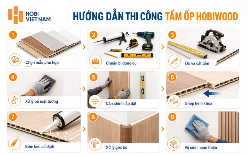 Hướng dẫn thi công tấm ốp Hobiwood chuẩn kỹ thuật