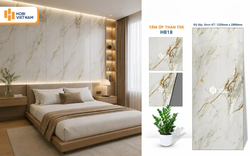 Tấm ốp than tre HB18 vân đá marble sang trọng, đẳng cấp