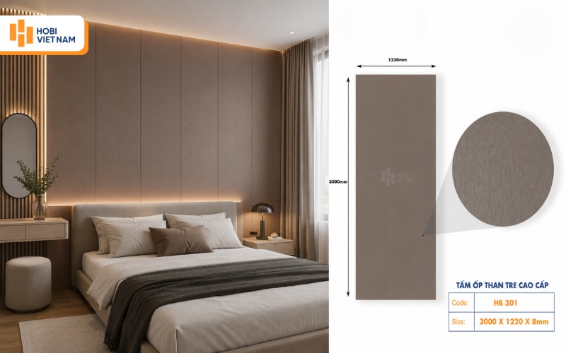 Mẫu tấm ốp than tre phòng ngủ vân gỗ đẹp, hiện đại