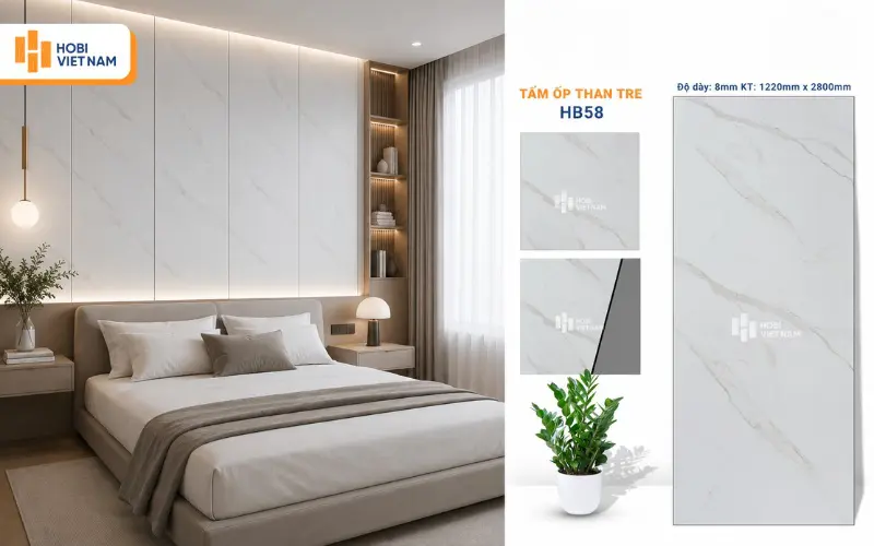 Tấm ốp than tre HB58 vân đá marble tối giản