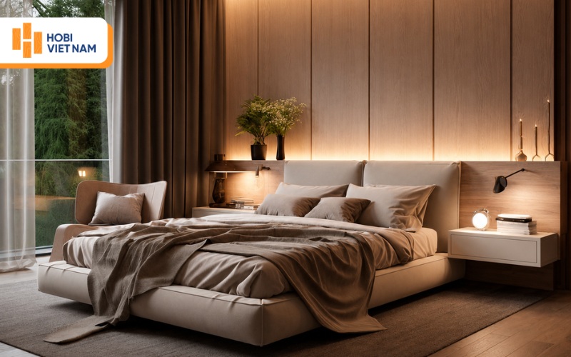 Tấm ốp than tre phòng ngủ ở vách đầu giường